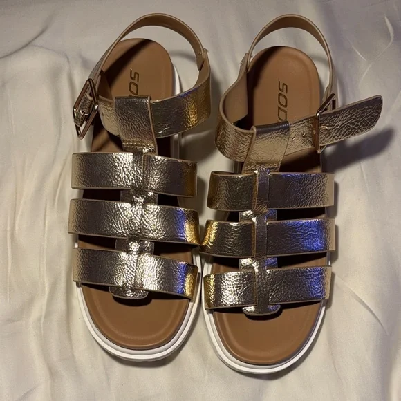 Soda Metallic Gold Women's Sandals - Picture 1 of 5